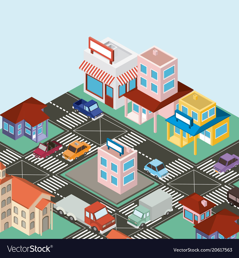 Isometric City Scene Icons Royalty Free Vector Image