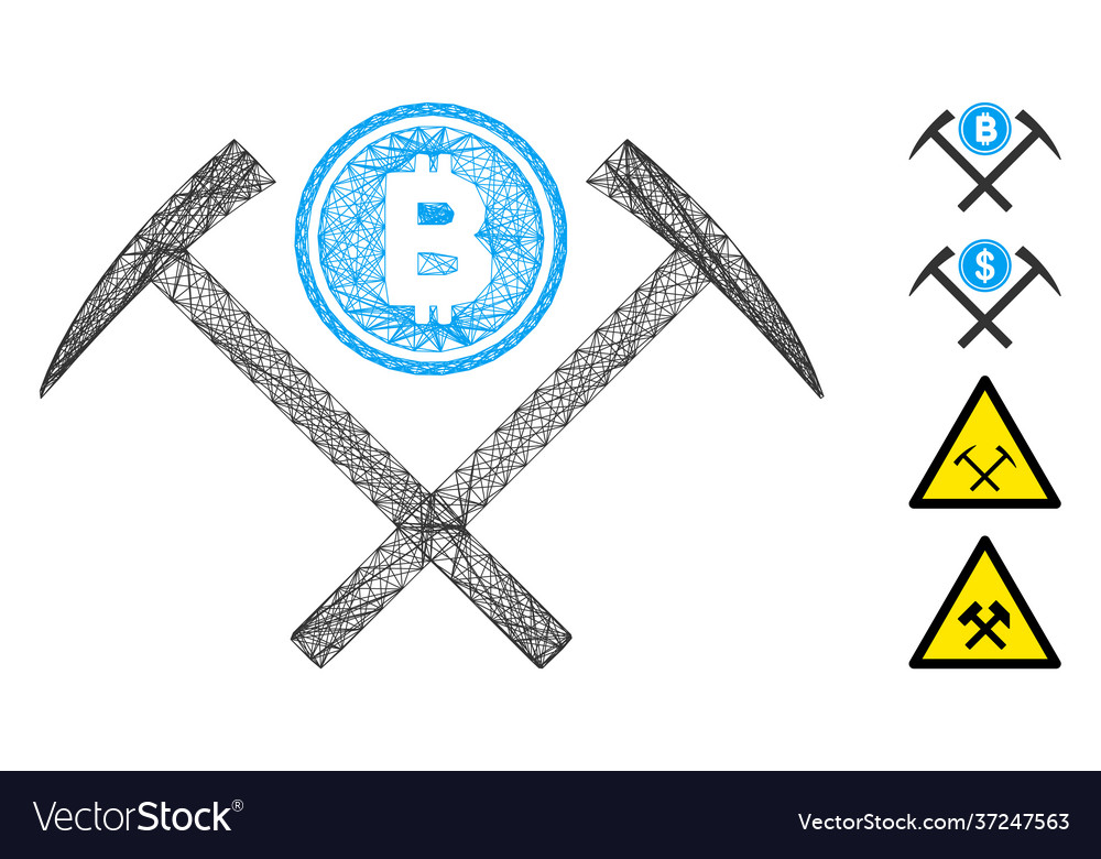 Net bitcoin mining hammers mesh vector image Net bitcoin mining hammers mesh