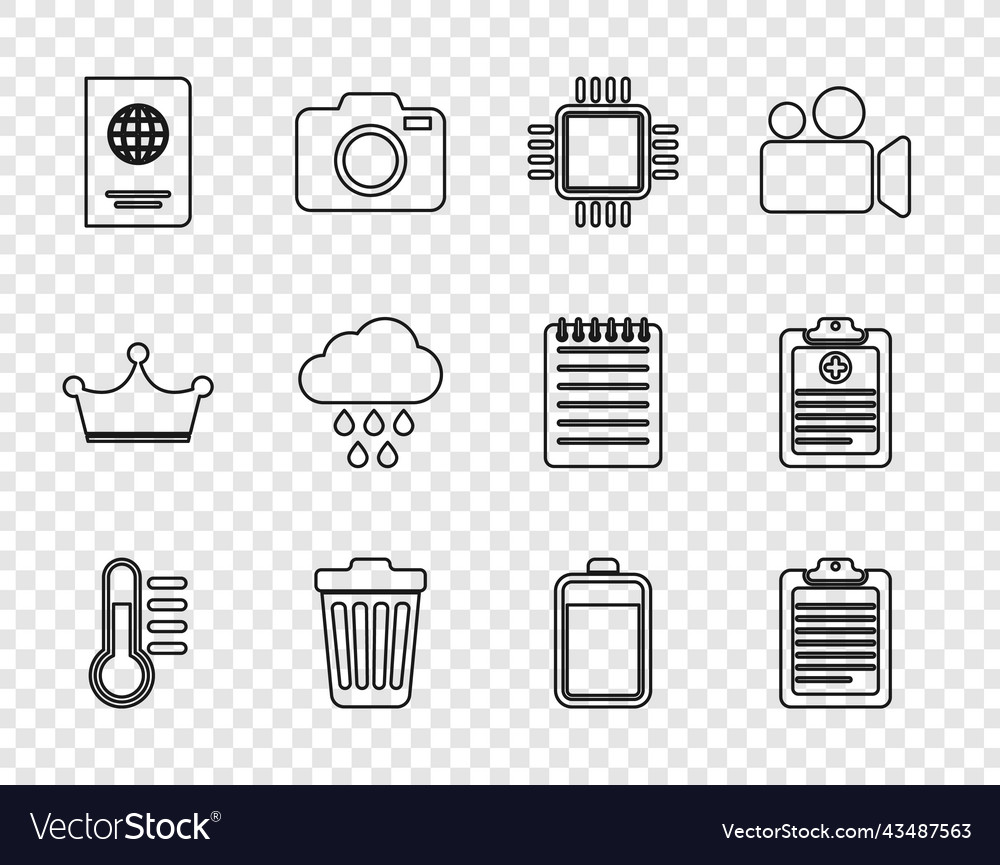 Set line thermometer clipboard with document vector image Set line thermometer clipboard with document