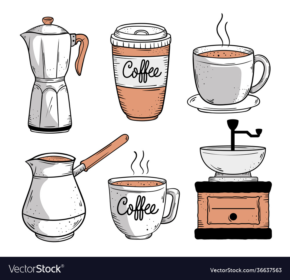 Sechs Kaffee-Icons