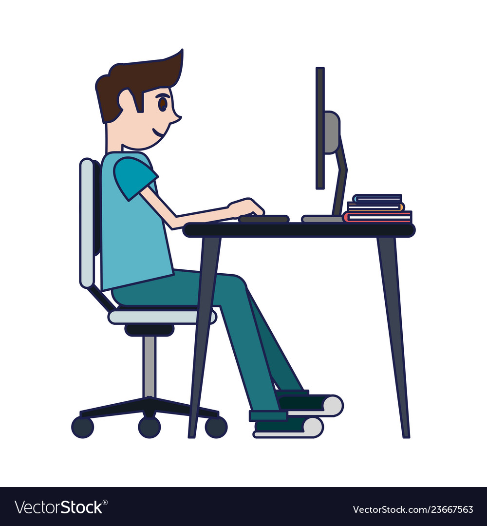 Student with computer vector image Student with computer