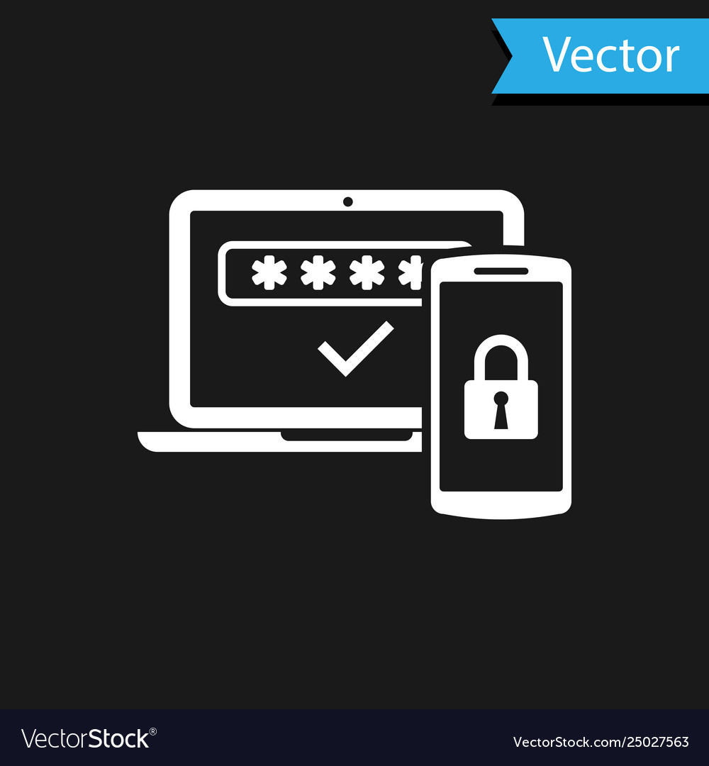White multi factor two steps authentication icon Vector Image