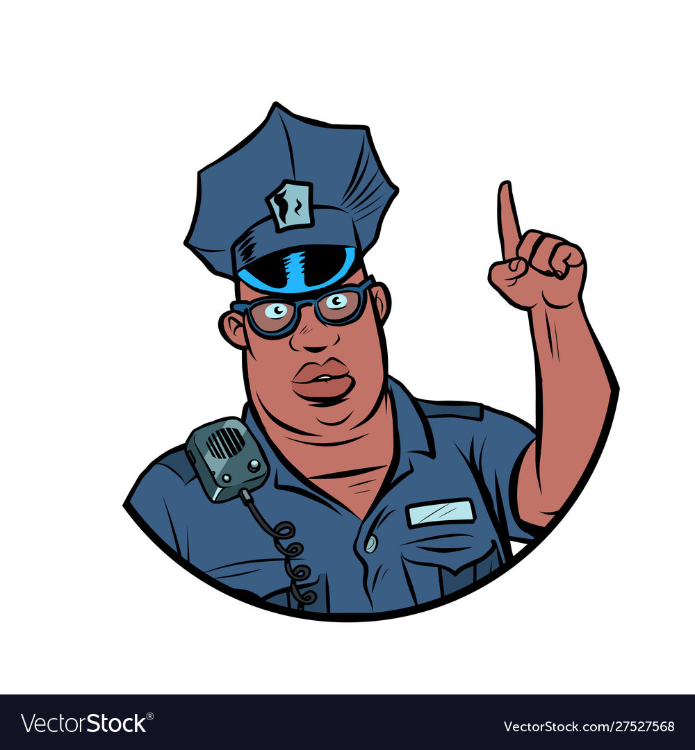 African police officer index finger up