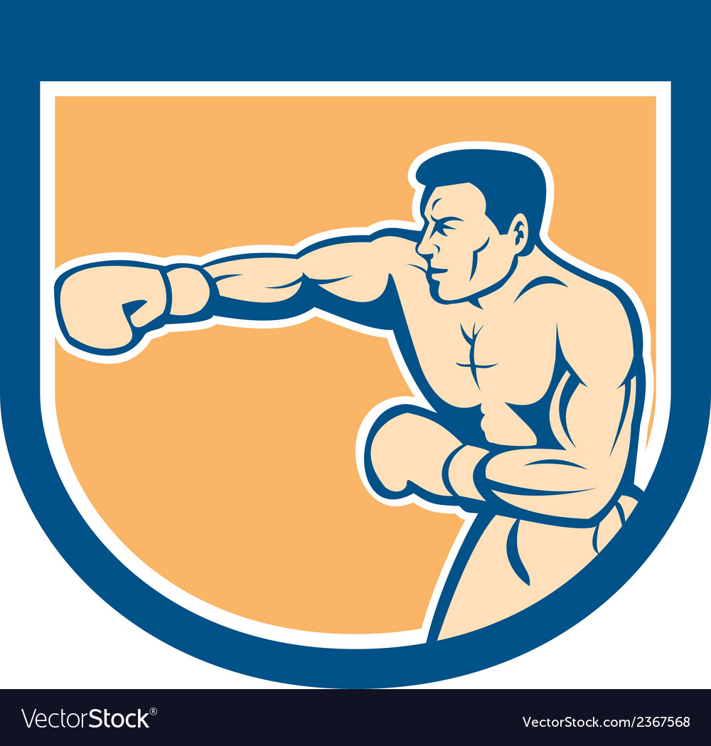 Boxer boxing punching shield cartoon Royalty Free Vector