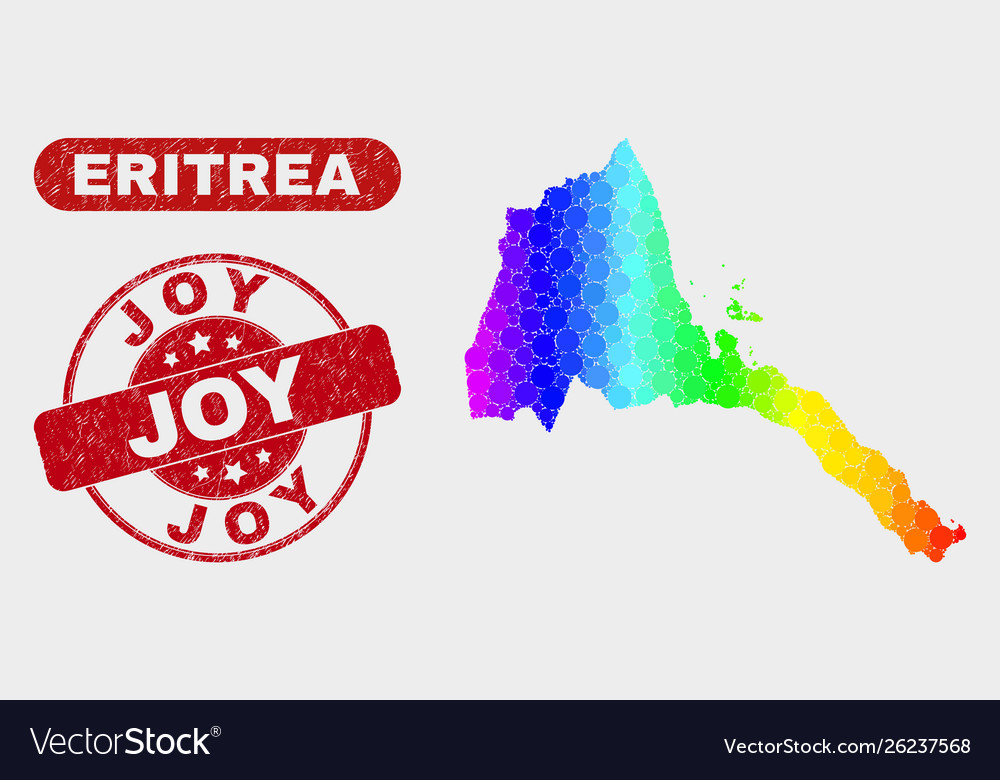 Bright mosaic eritrea map and scratched joy stamp vector image Bright mosaic eritrea map and scratched joy stamp