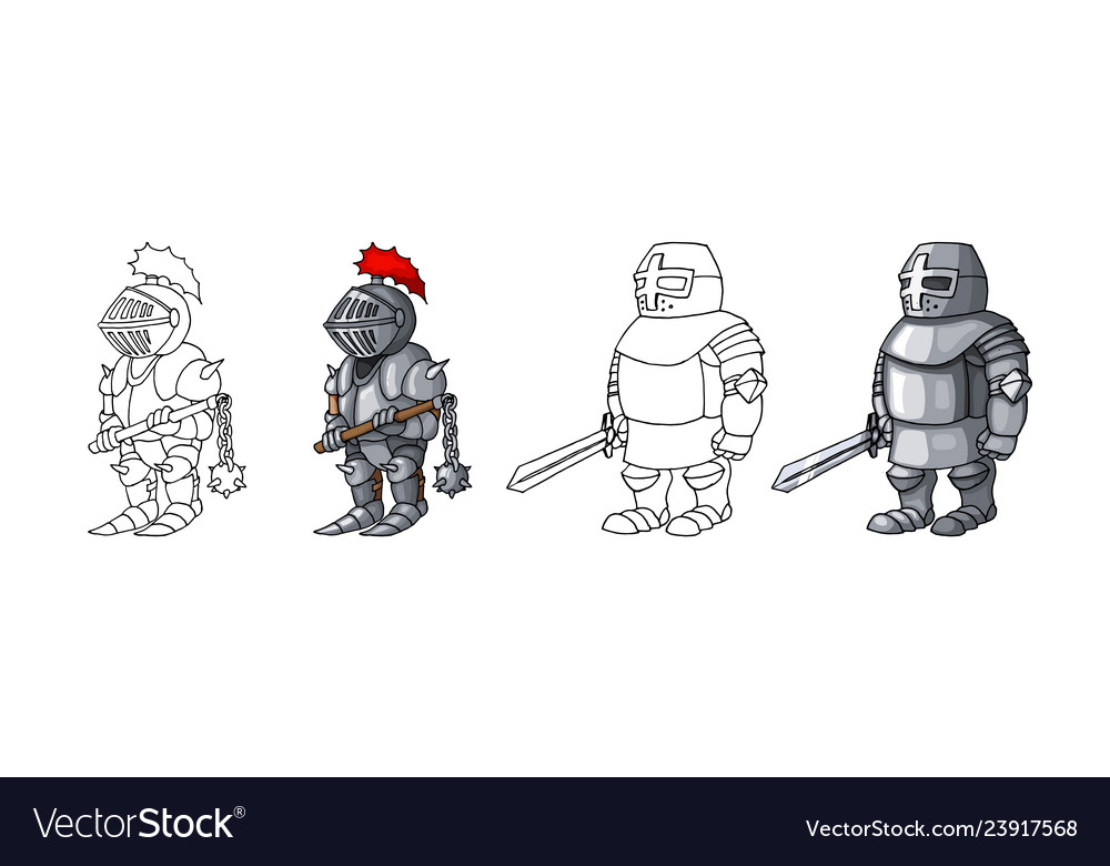 Cartoon medieval confident armed knights isolated