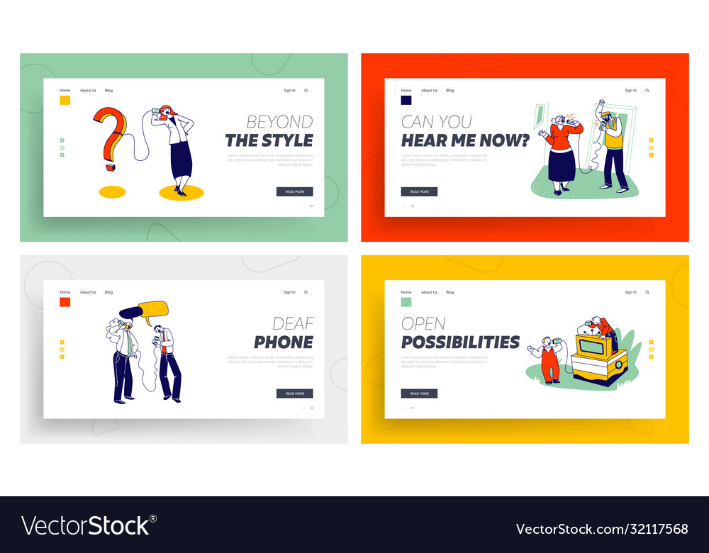 Characters using deaf phone landing page template