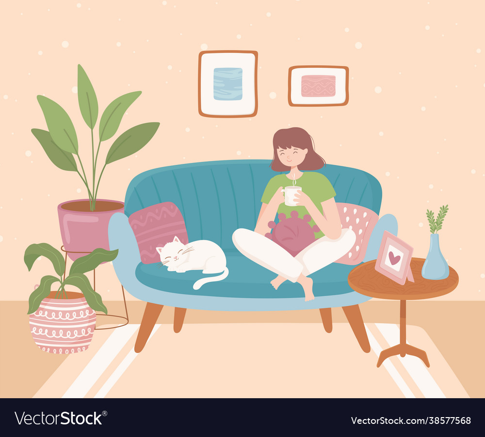 Comfy home woman relaxing Royalty Free Vector Image