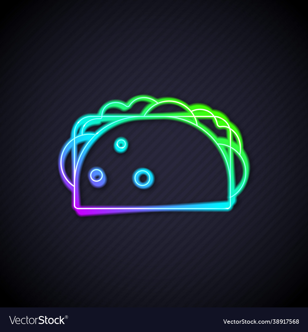 Glowing neon line taco with tortilla icon isolated