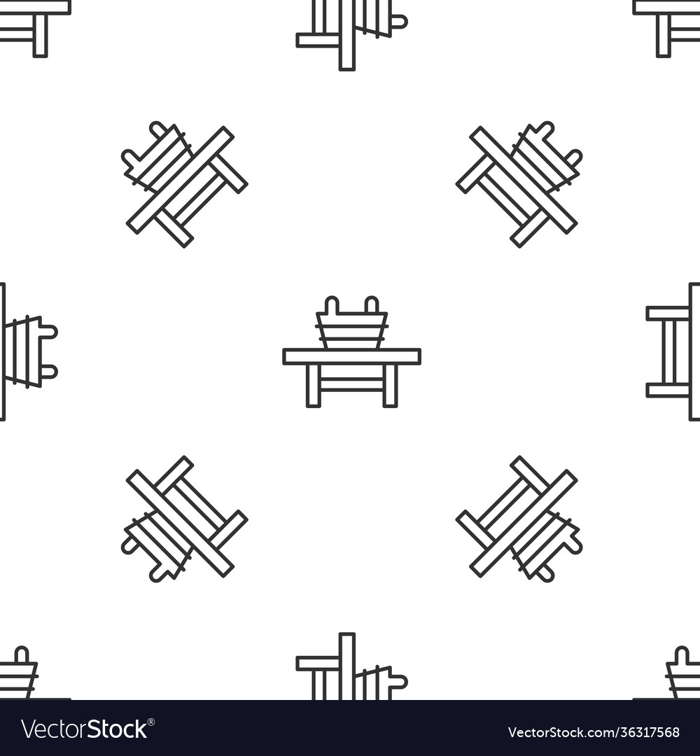 Grey line sauna bench with bucket icon isolated Vector Image