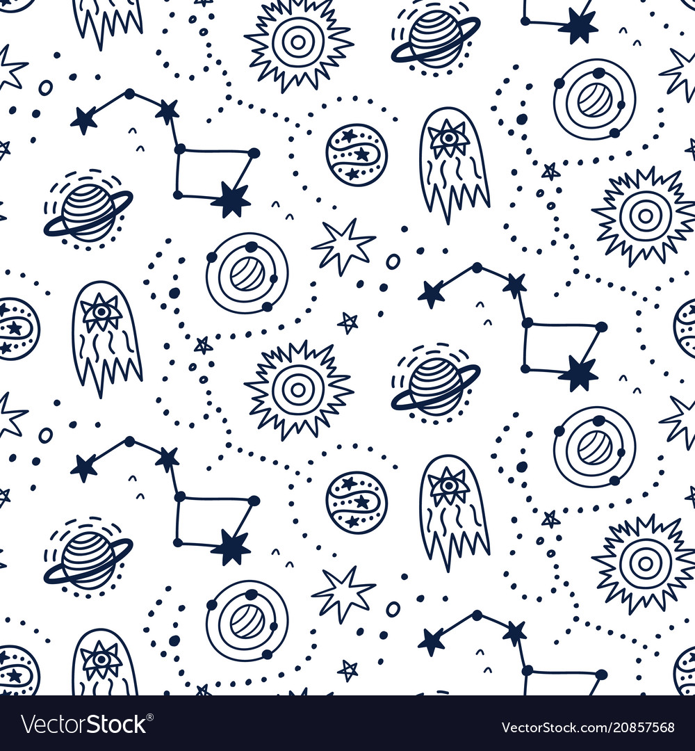 Hand Drawn Outer Space Seamless Pattern Royalty Free Vector