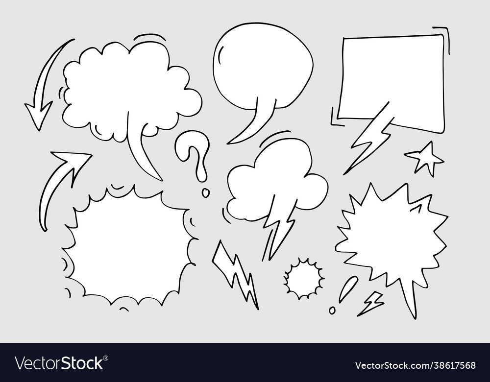 Hand drawn set speech bubbles isolated