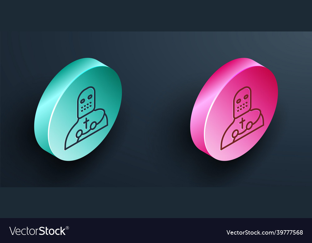 Isometric line knight crusader icon isolated