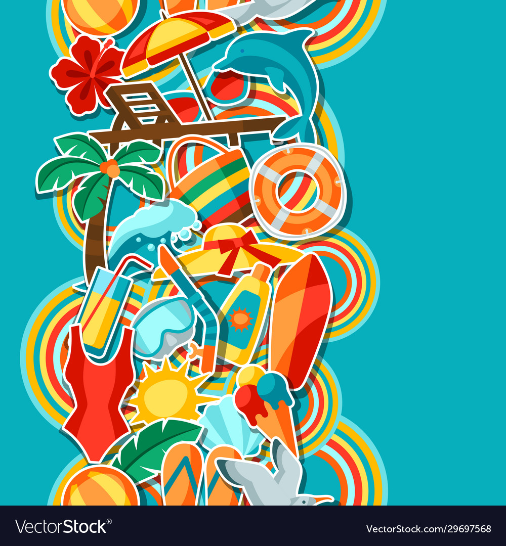 Seamless pattern with summer and beach objects vector image Seamless pattern with summer and beach objects