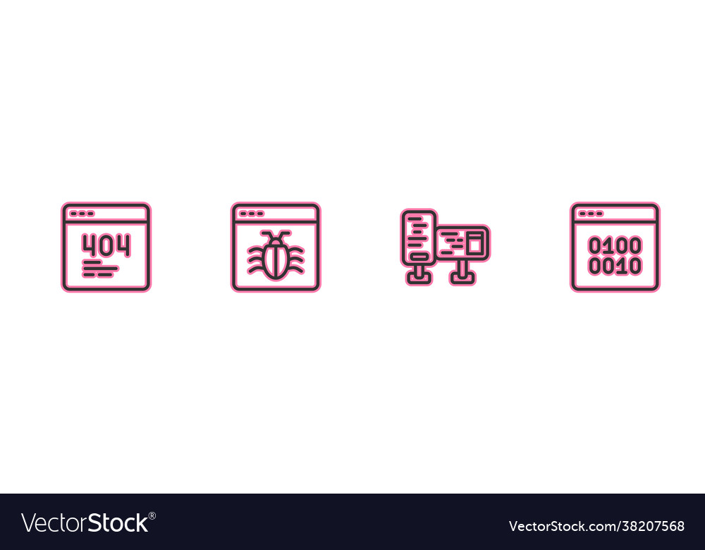 Set line page with a 404 error computer monitor vector image Set line page with a 404 error computer monitor