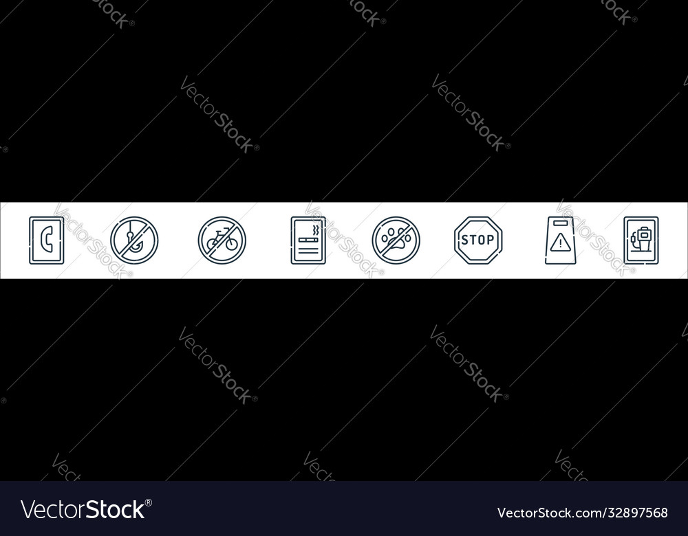 Signals and prohibitions line icons linear set