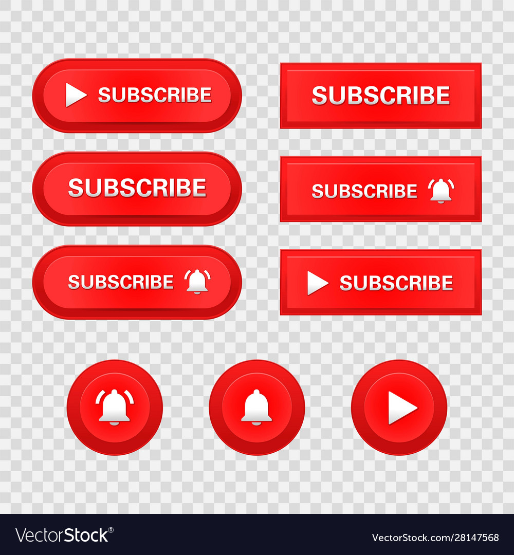 Subscribe button icon set red realistic switch vector image Subscribe button icon set red realistic switch