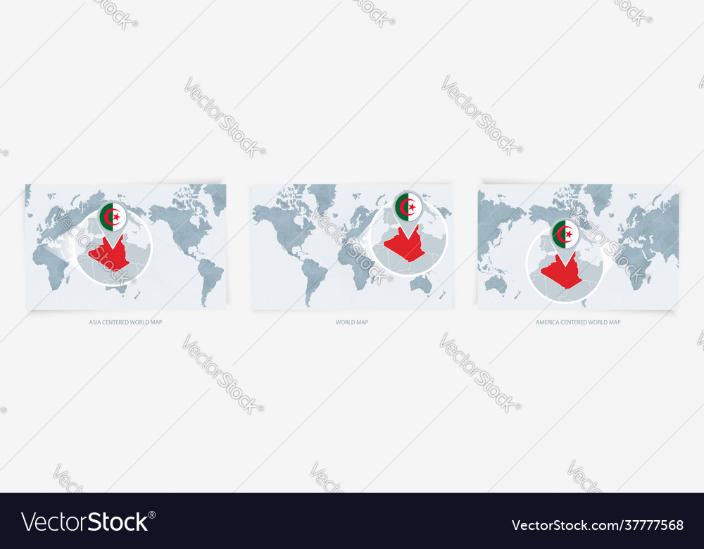 Three versions world map with enlarged