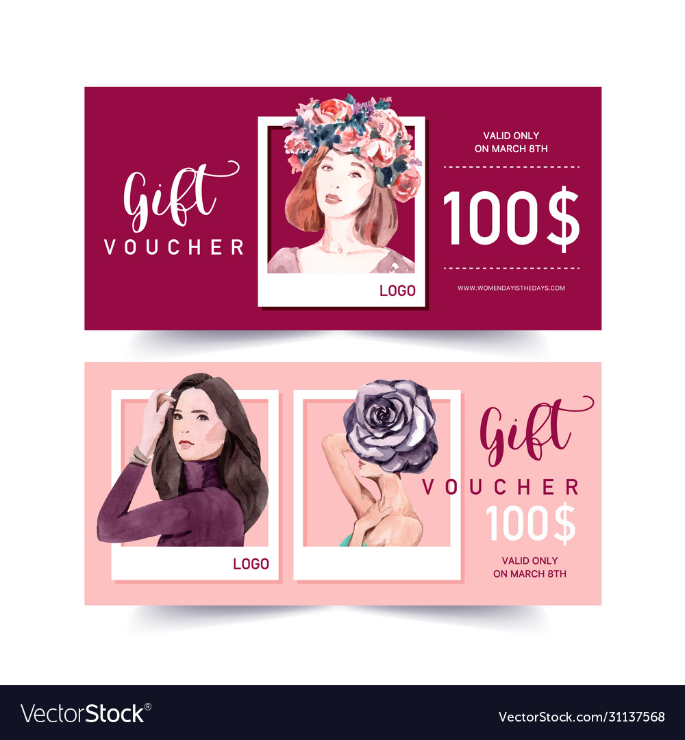 Women Day Voucher Design With Flower Women Vector Image