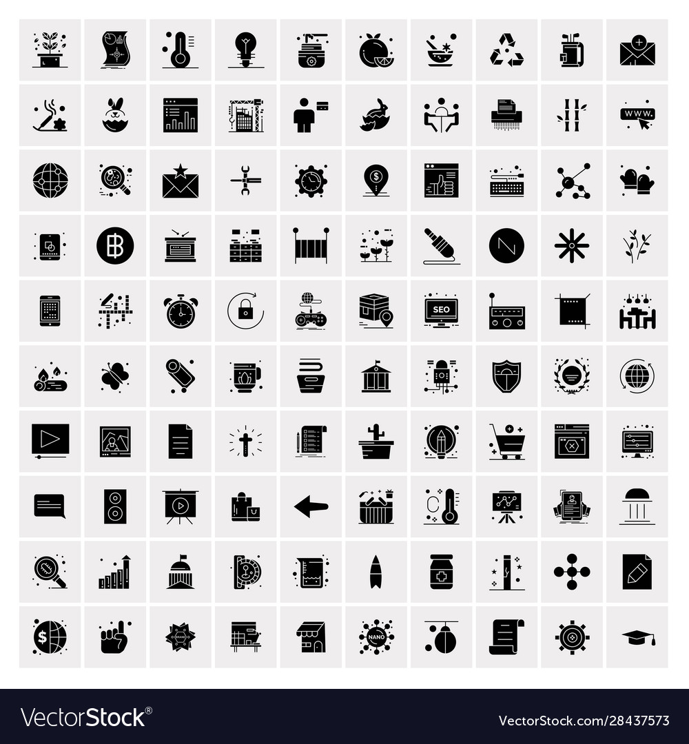 100 solid business icons for web and print Vector Image 100 solid business icons for web and print