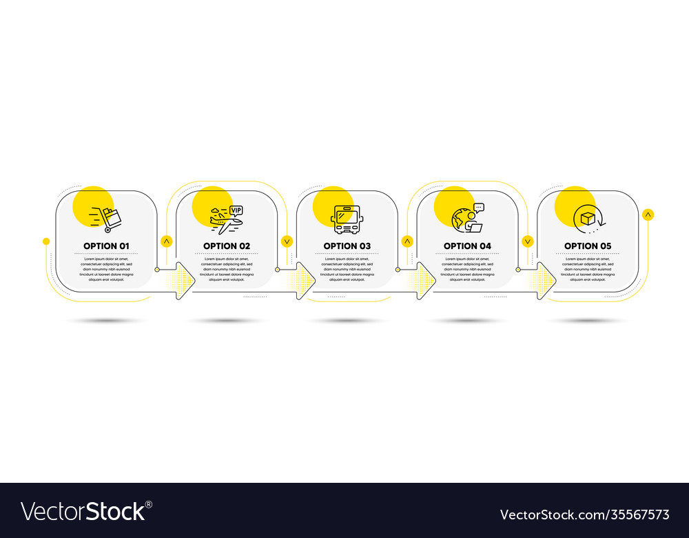 Bus vip flight and push cart icons set return vector image Bus vip flight and push cart icons set return