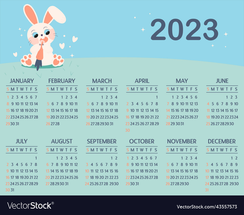 Calendar 2023 with rabbit