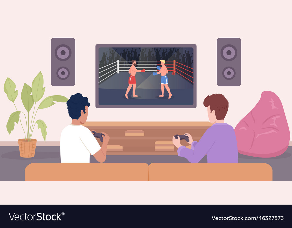 Console two-player fighting video game flat color vector image Console two-player fighting video game flat color