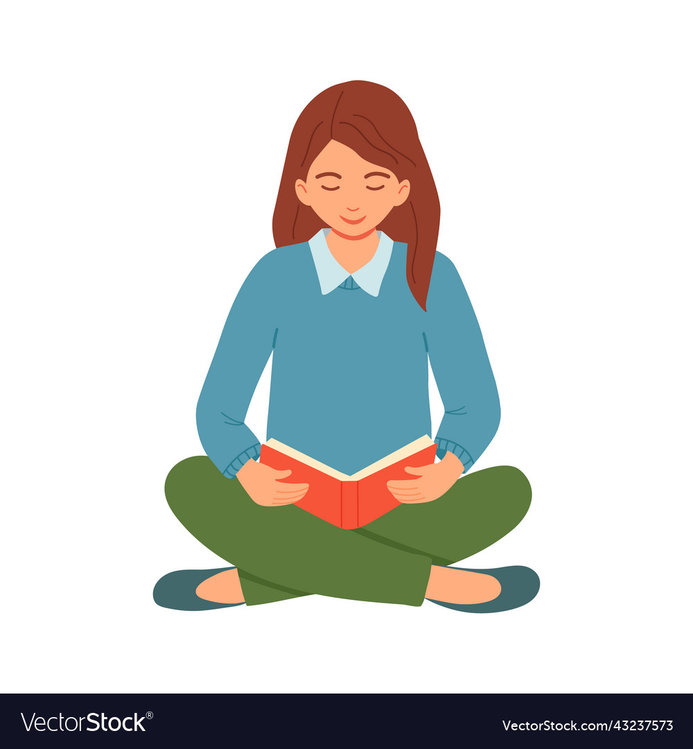 Girl reading book and sittingyoung woman Vector Image