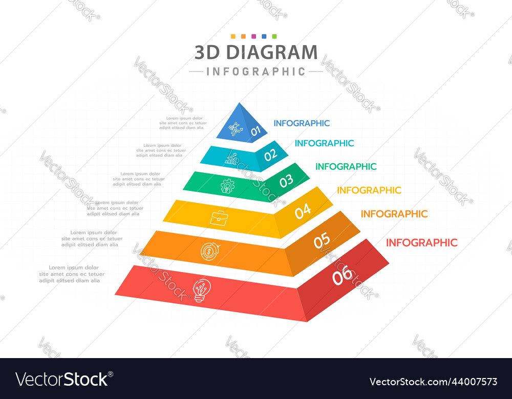 Infographic 6 steps pyramid diagram with topics Vector Image