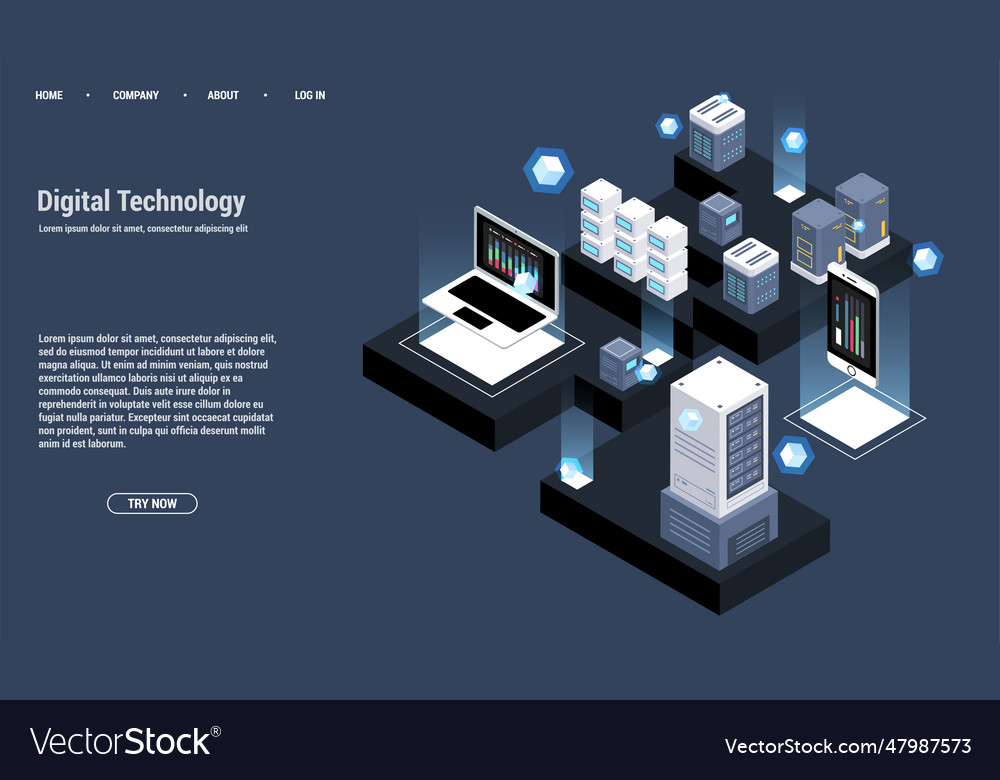 Isometric server room and big data processing