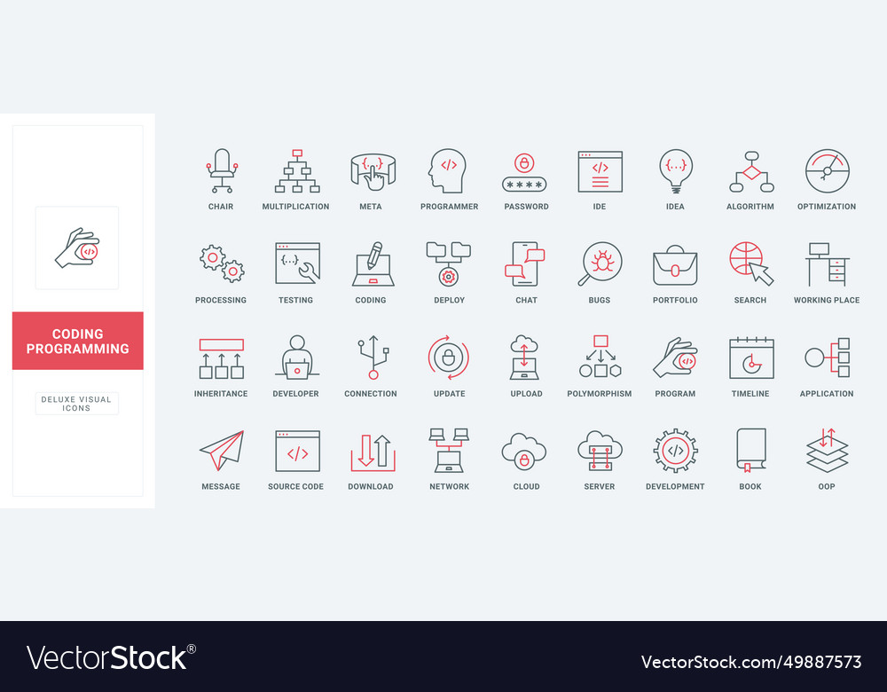 Programmcode Entwicklungslinie Icons setzen Workflow vector image Programmcode Entwicklungslinie Icons setzen Workflow