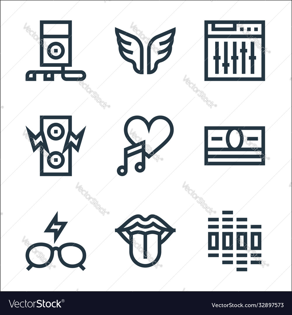 Rock and roll line icons linear set quality vector image Rock and roll line icons linear set quality