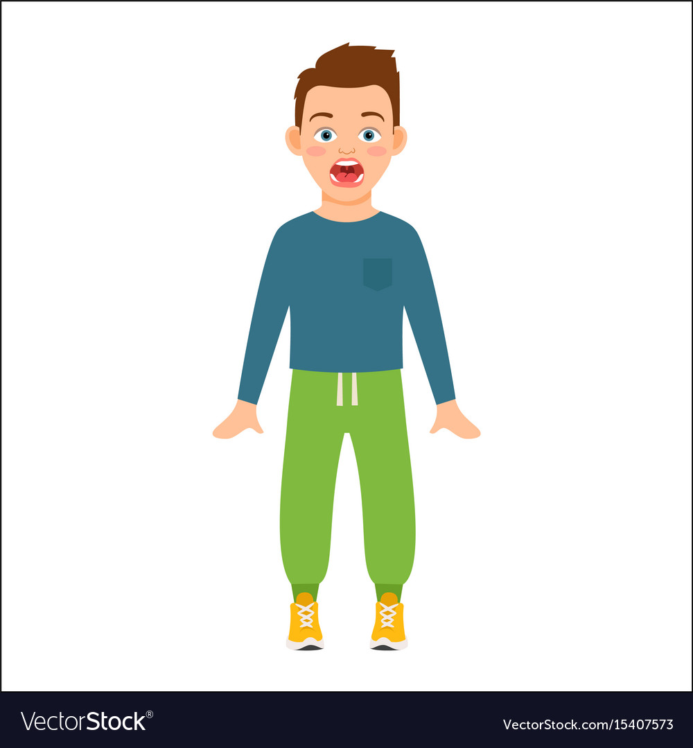 Scared boy in blue shirt Royalty Free Vector Image