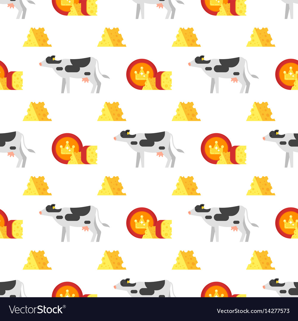 Seamless pattern with cheese and cow