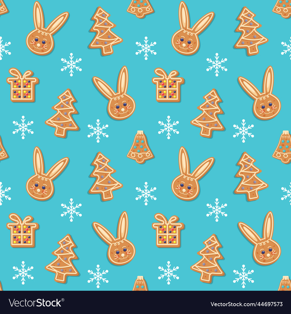 Seamless pattern with gingerbred rabbit
