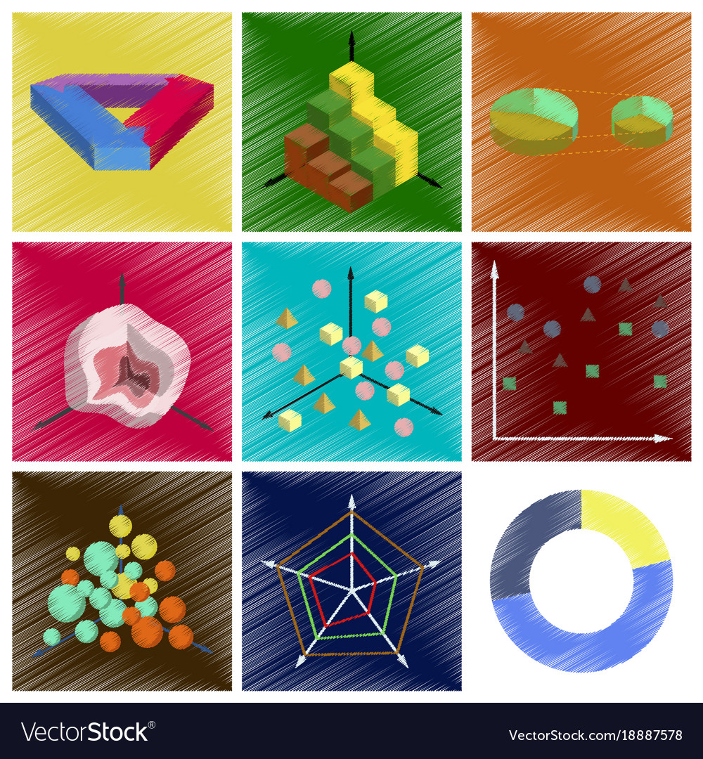 Assembly flat shading style icons economic graphs