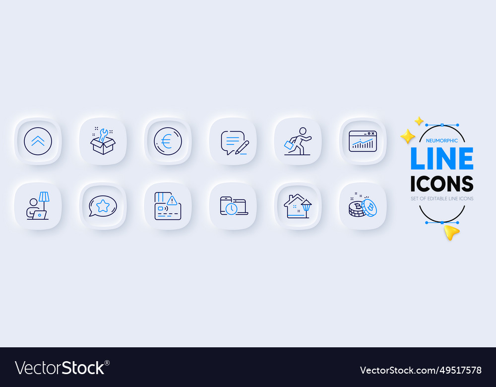Euro money card and time management line icons