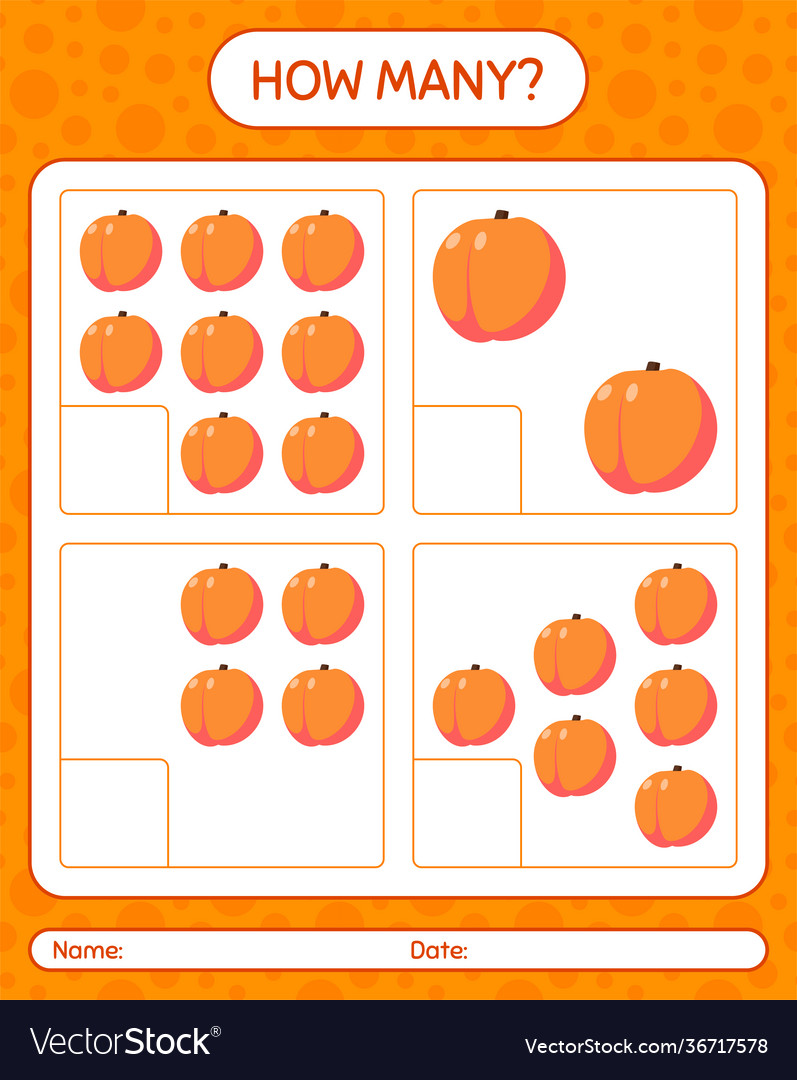 How many counting game with peach worksheet vector image How many counting game with peach worksheet