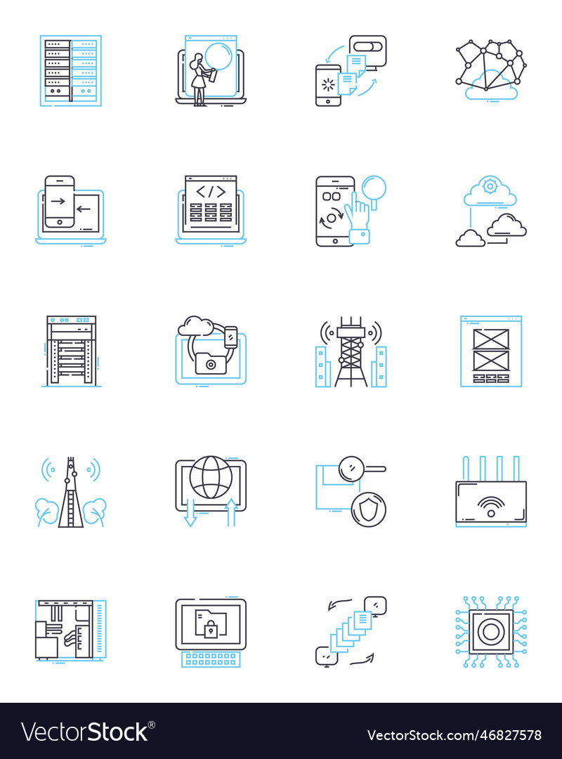 Machine intelligence linear icons set robotics