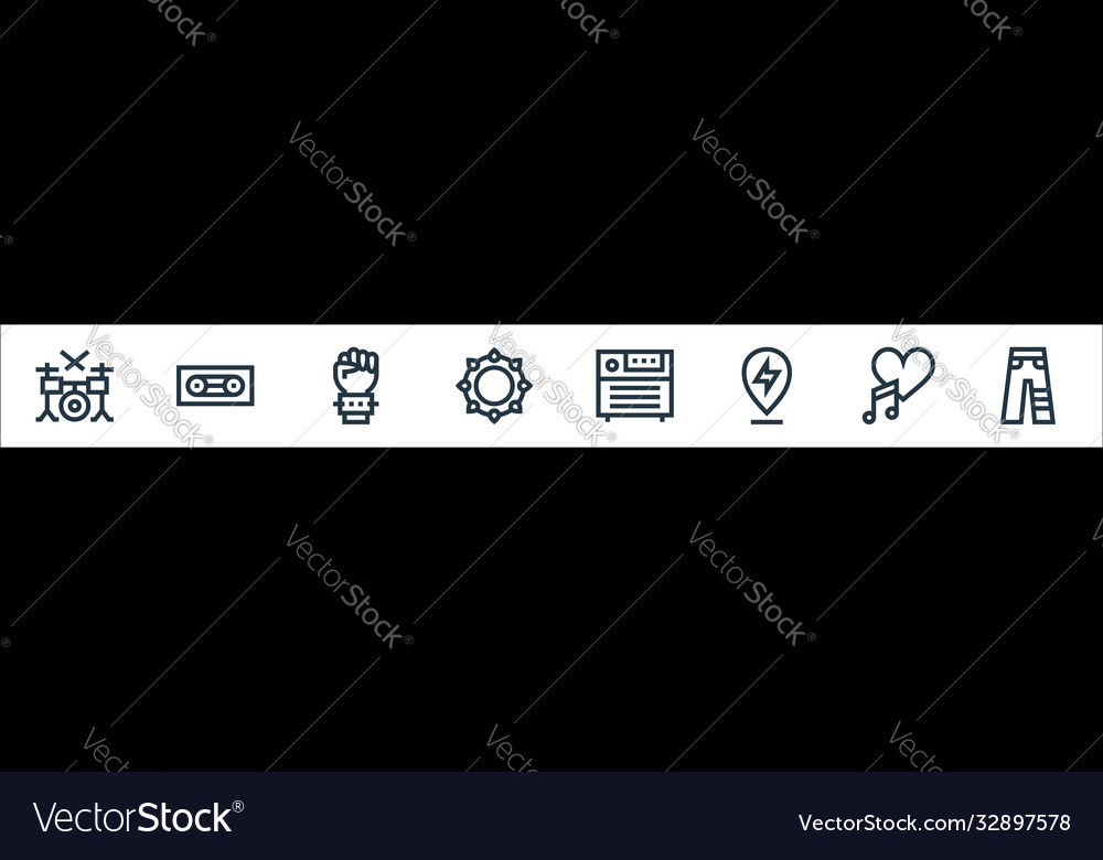 Rock and roll line icons linear set quality