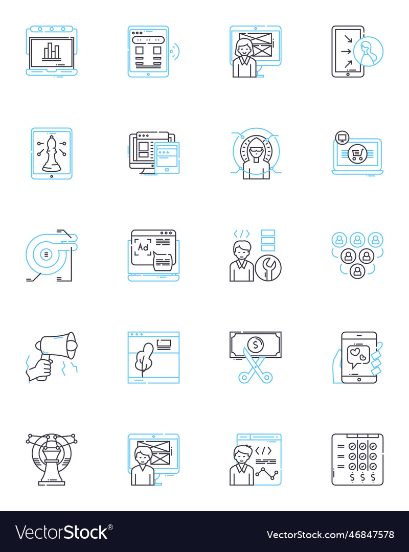 Search engine visitors linear icons set queries vector image Search engine visitors linear icons set queries