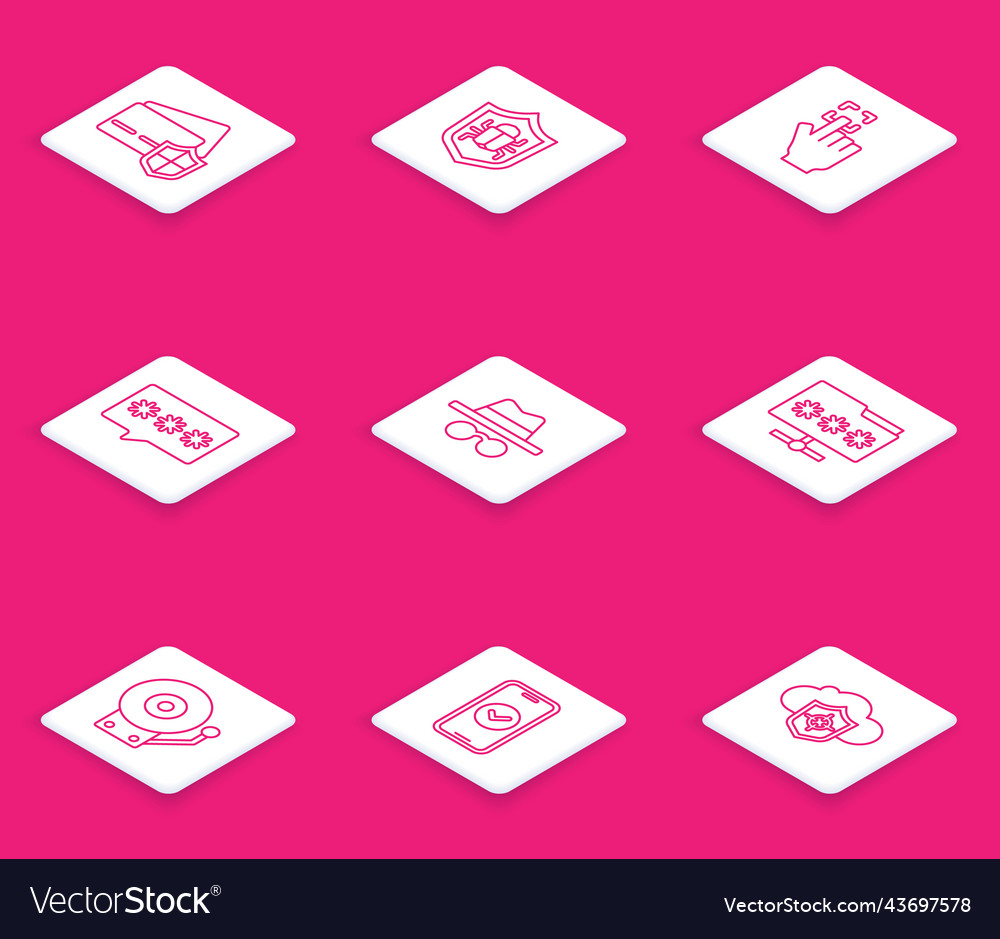 Set line credit card with shield system bug vector image Set line credit card with shield system bug