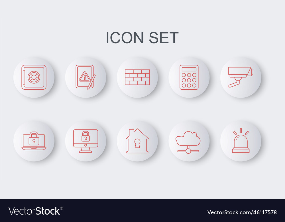 Set line motion sensor laptop and lock firewall vector image Set line motion sensor laptop and lock firewall