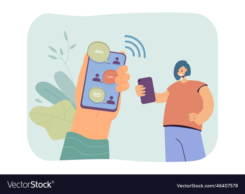 Smiling woman sending message via chatting app vector image Smiling woman sending message via chatting app