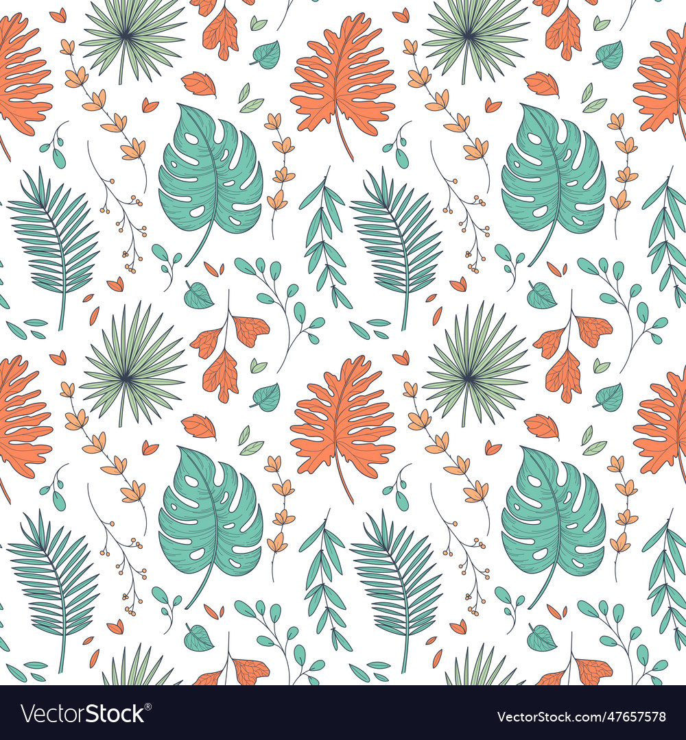 Tropical foliage background in autumn colors