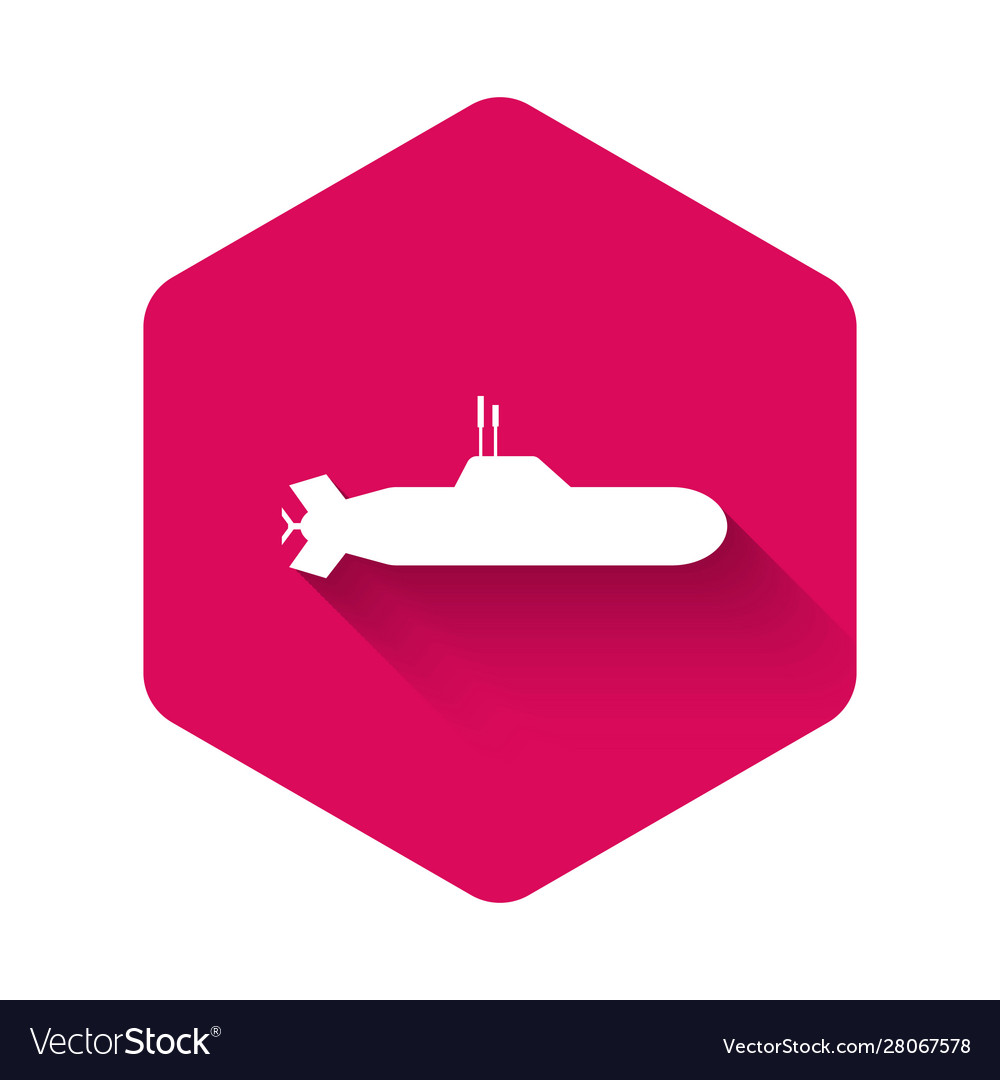 White submarine icon isolated with long shadow