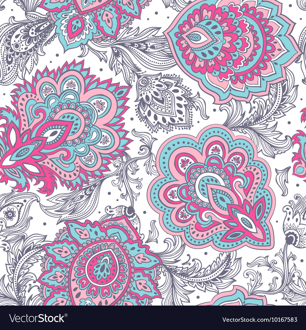 Beautiful indian floral paisley seamless ornament Vector Image