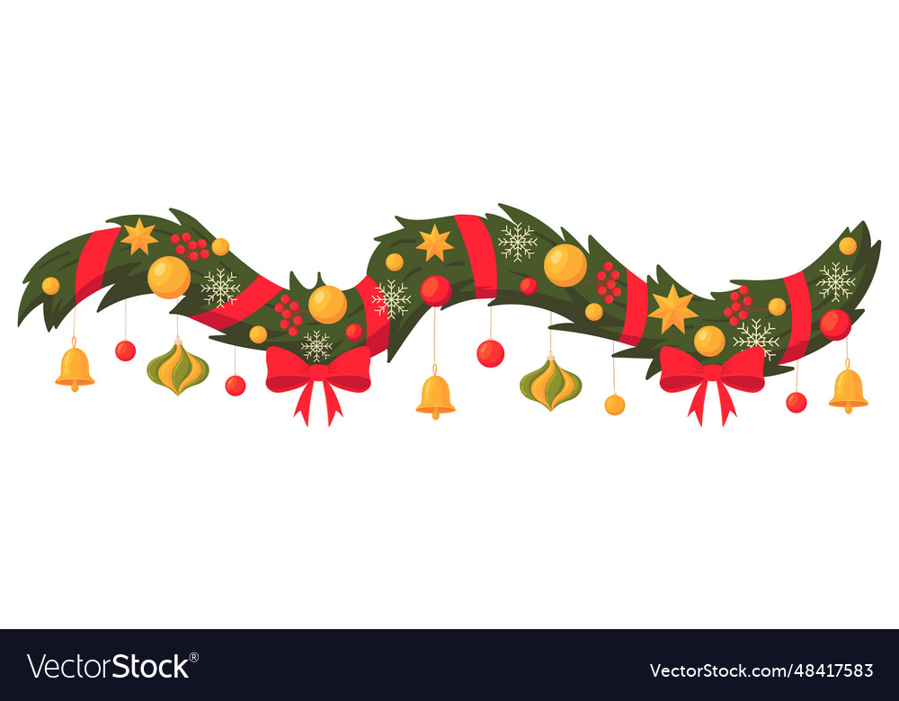 Cartoon christmas garland traditional winter vector image Cartoon christmas garland traditional winter