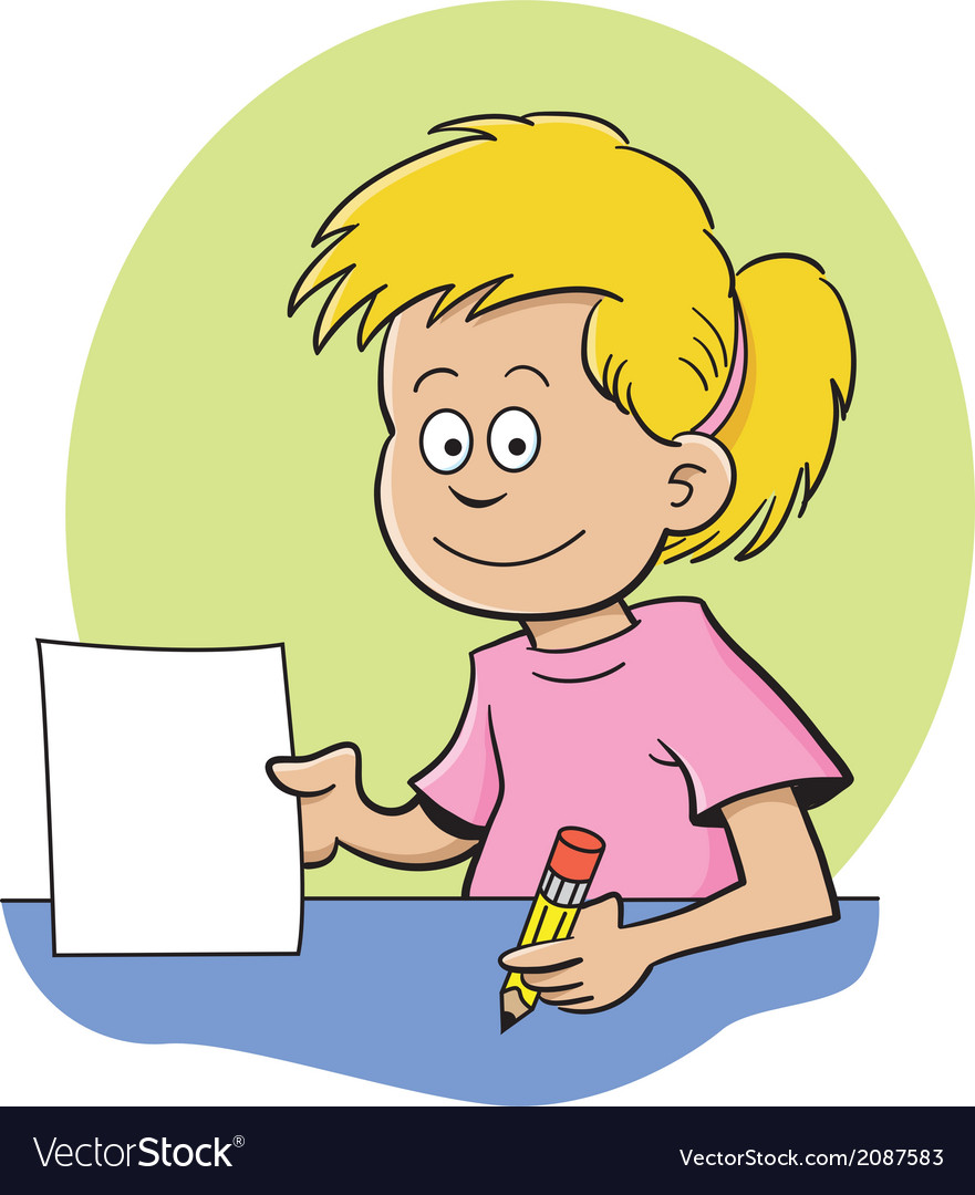 Cartoon Girl Sitting At A Desk Royalty Free Vector Image