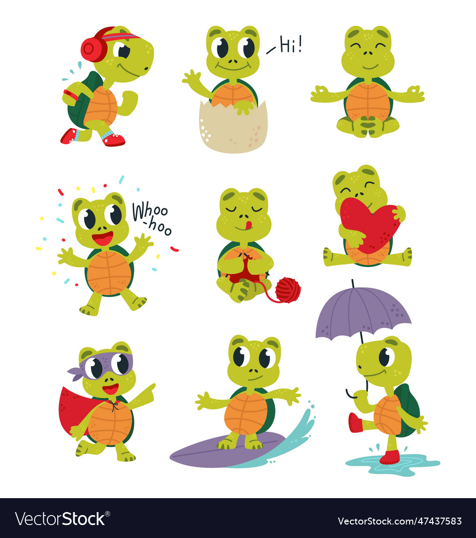 Cartoon turtles walking comic turtle happy funny Vector Image